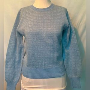 GENESIS Vintage 1970s Hand Knit - Long Sleeve - Blue- Acrylic Sweater - Size: M